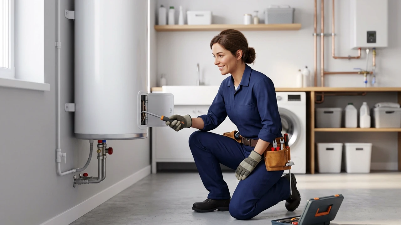 Licensed master plumber technician performing emergency water shutoff and line stabilization